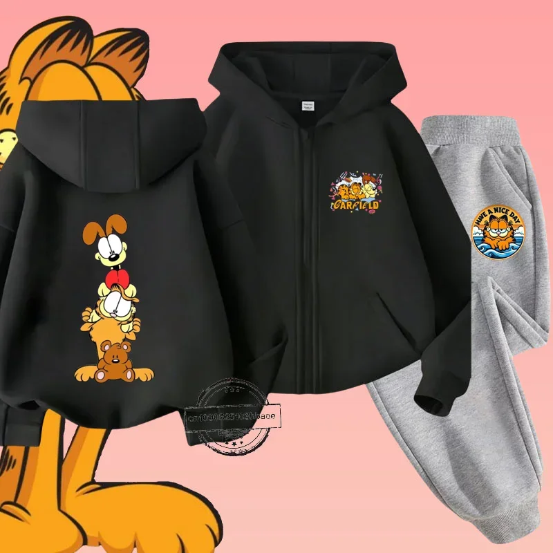 Детский комплект рубашек Garfiel на молнии с мультяшным аниме принтом осень/зима