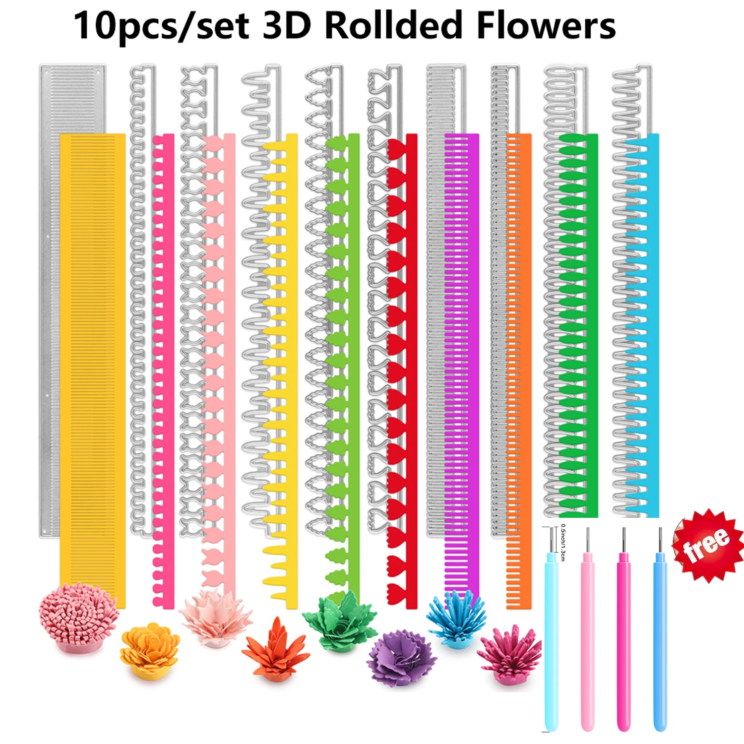 

10pcs/set 3D Spiral Flower Cutting Dies For DIY Scrapbooking Decorative Crafts Paper Cards Making Flower Petal Quilling Strips
