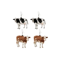 funny cute women printed acrylic cow earrings