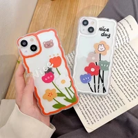 floral pattern cute case on for iphone 13 12 11 pro xs max xr 7 8 plus shockproof back cover camera lens phone protection shell