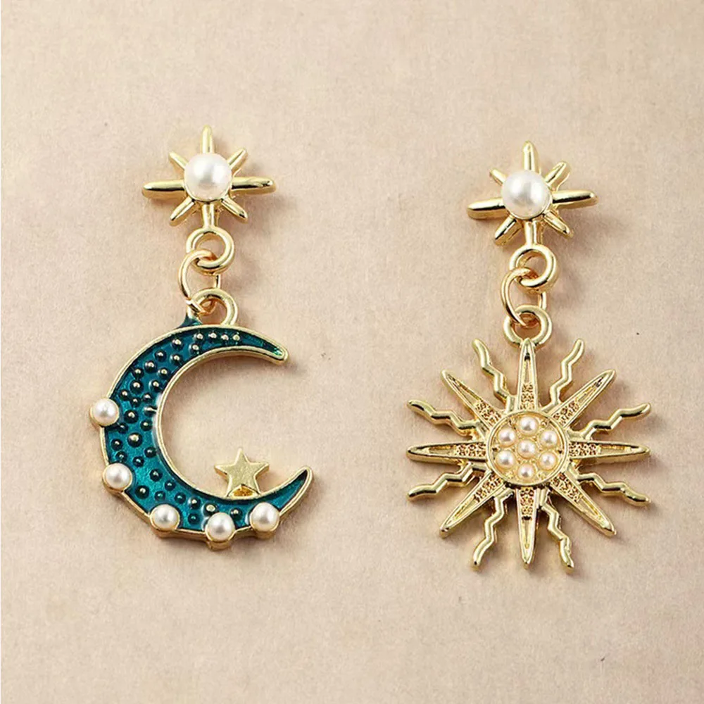 

Women Temperament Trendy Sun Moon Star Cubic Zirconia Drop Earrings Designer Pearl Sun Ear Rings Wedding Charm Jewelry Gift