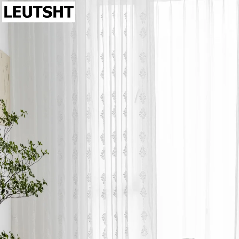 

Modern Curtains for Living Dining Room Bedroom Simple Embroidery Window Screen Embroidered White Window Curtains