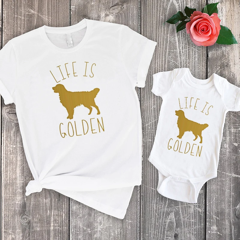 

Golden Retriever Shirt Life Is Golden Matching Family Outfits Fashion Print Baby Gift 2020 Family Clothing Big Sister Sets