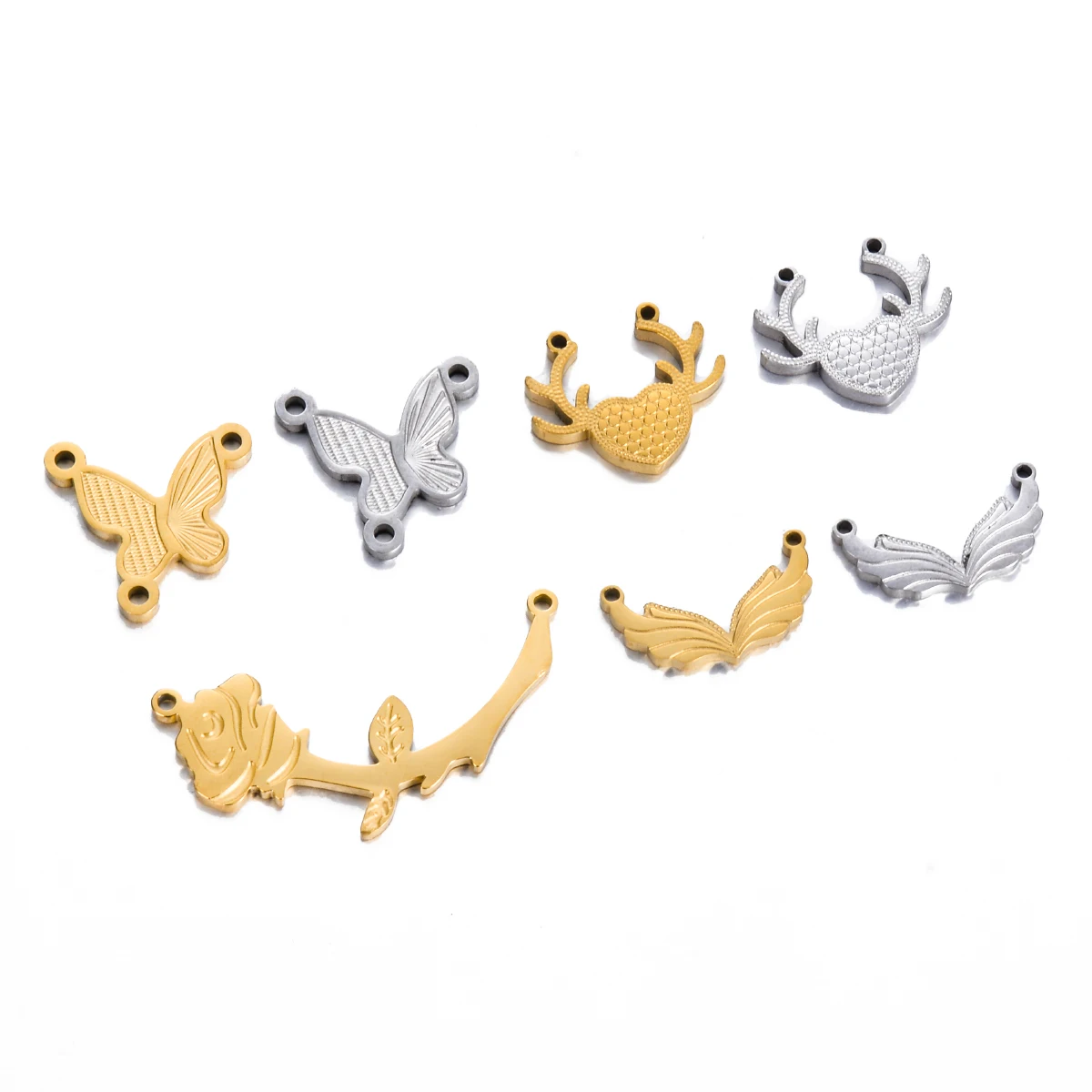 

5pcs/lot Stainless Steel Butterfly Deer head Angel Wing 2 Hole Connectors Charms Pendant DIY Earrings Bracelets Jewelry Making