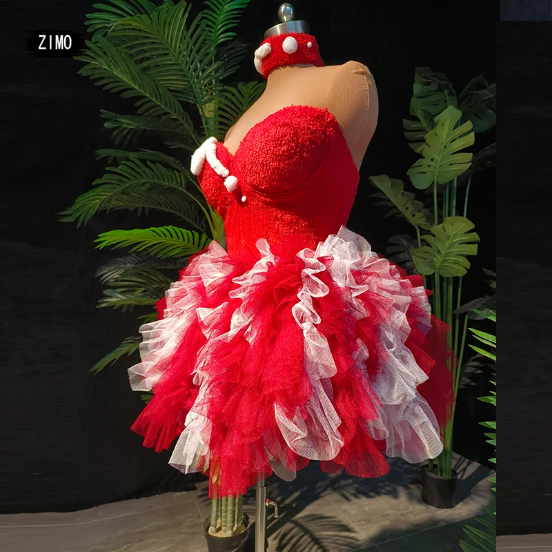 Модное рождественское платье с открытой спиной, кружевное Сетчатое белое, красное сексуальное сценическое платье-пачка без рукавов, Клубные костюмы на день рождения, свадьбу, выступление Модное рождественское платье с открытой спиной, кружевное Сетчатое белое, красное сексуальное сценическое платье-пачка без рукавов, Клубные костюмы на день рождения, свадьбу, выступление