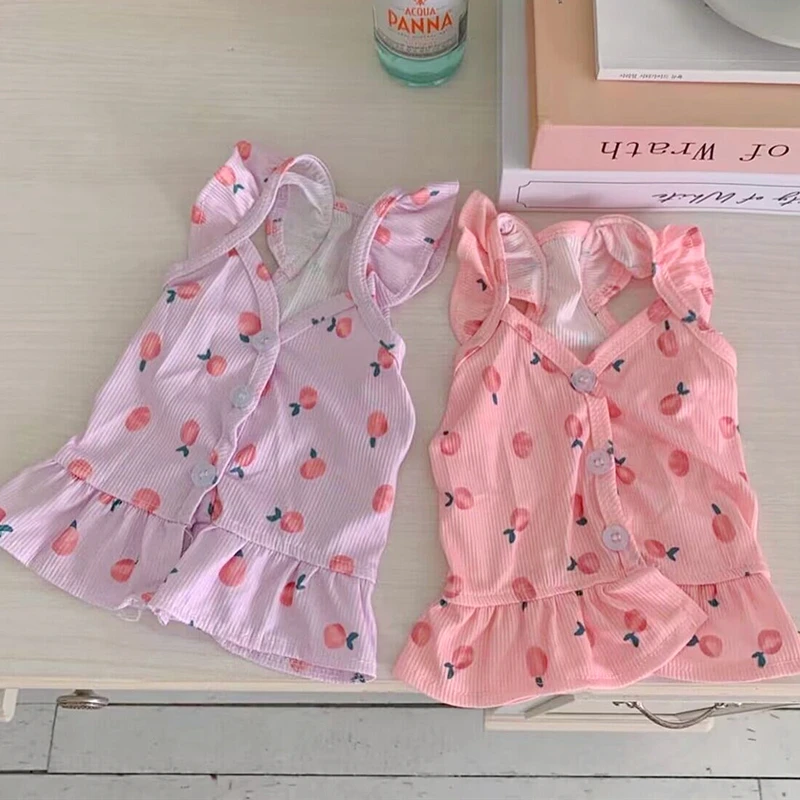

Pet Summer Thin Style Dress Pink Peach Dog Clothes Teddy Than Bear Open Button Shirt Puppy Beautiful Skirt Pet Supplies
