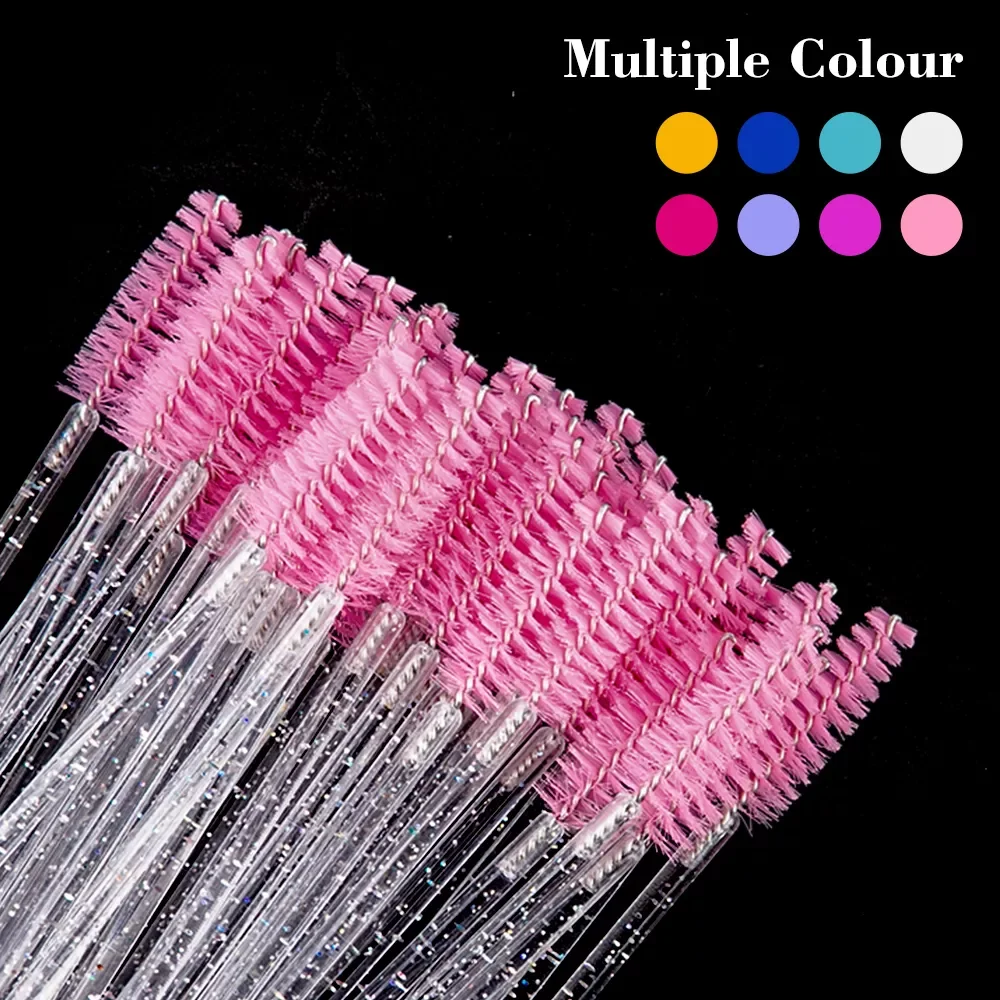 Good Quality Disposable 50 Pcs/Pack Crystal Eyelash Makeup Brush Diamond Handle Mascara Wands Eyelash Extension Tool