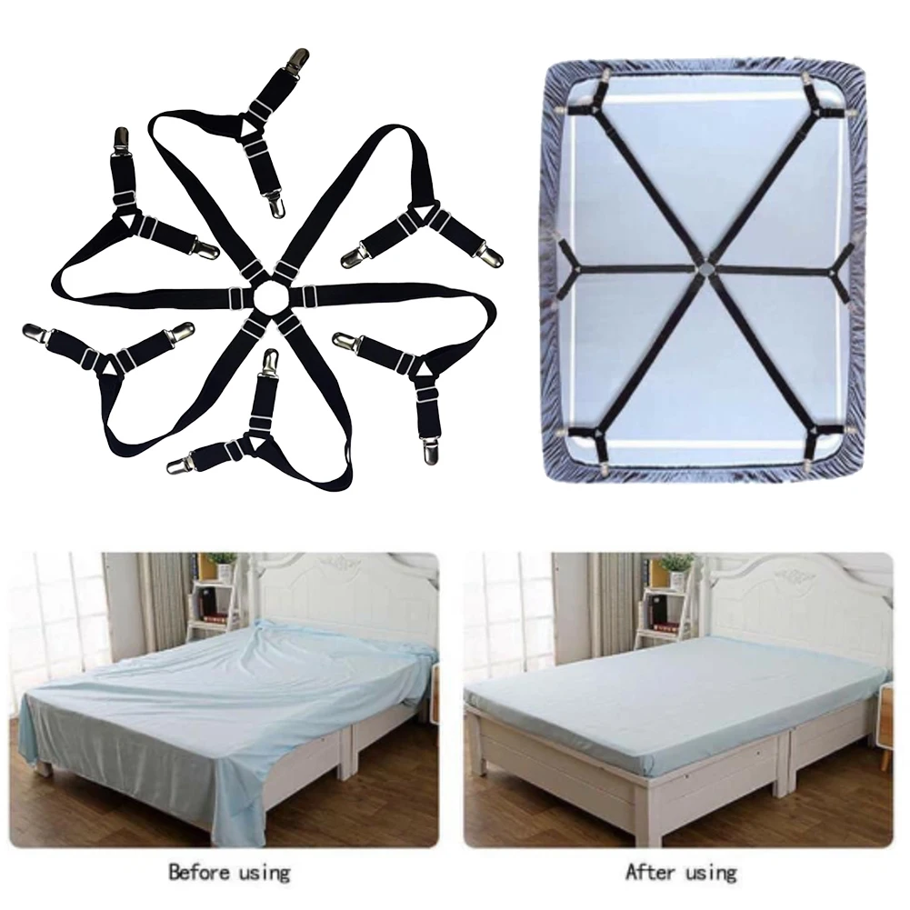 

6 Sides Elastic Adjustable Corner Holder Long Mattress Tensioner Ironing Board With Clip Strong Bed Sheet Fastener Home Textile