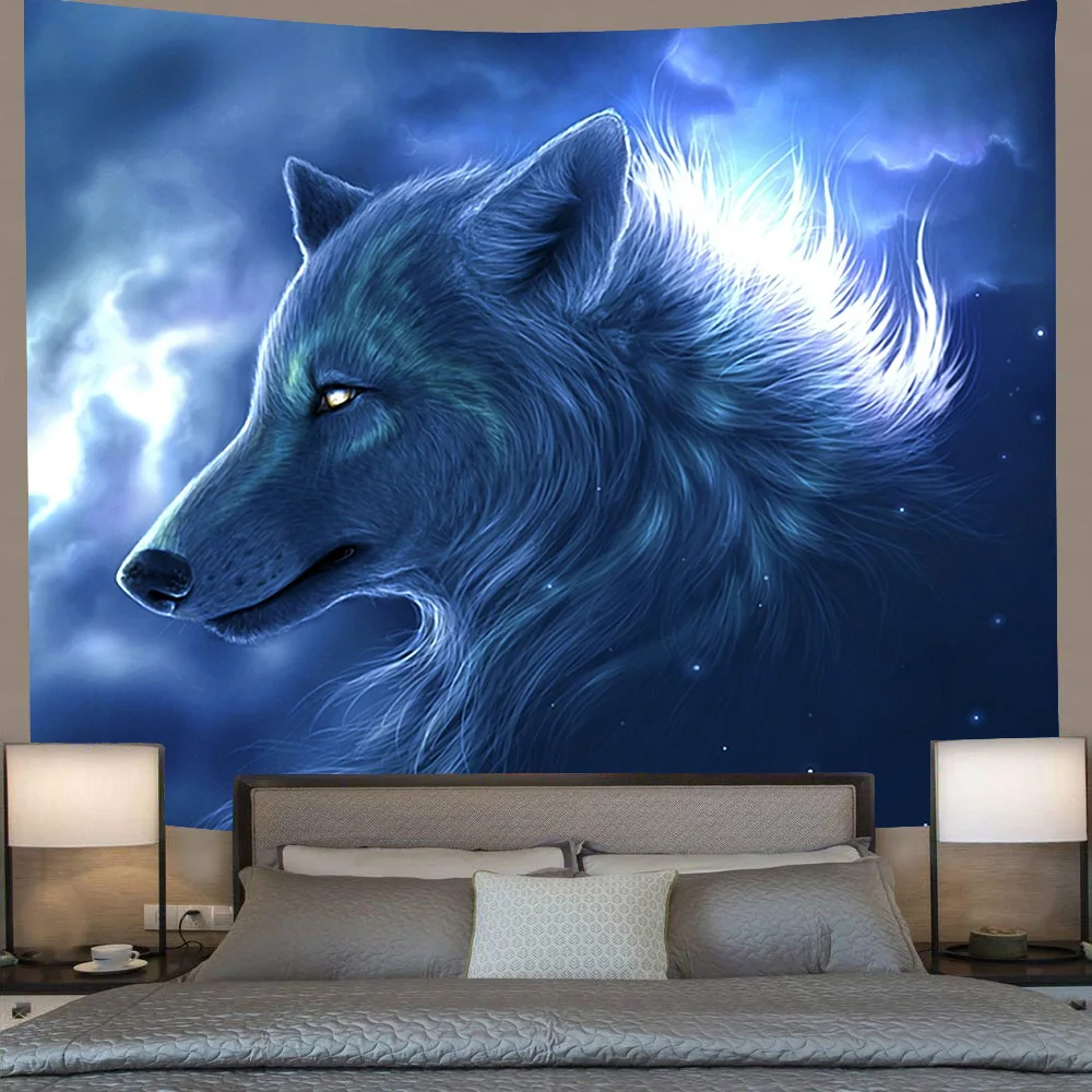 Simsant Trippy Wolf Tapestry Dragon Galaxy Wolf Unicorn Art Wall Hanging Tapestry for Living Room Bedroom Home Dorm Decor