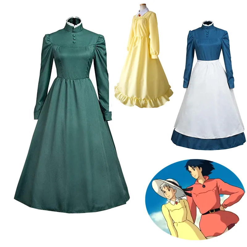 

Anime Howl's Moving Castle Sophie Hatter Cosplay Costumes Dress BlueYellow Green Uniforms Women Halloween Lolita Love Live