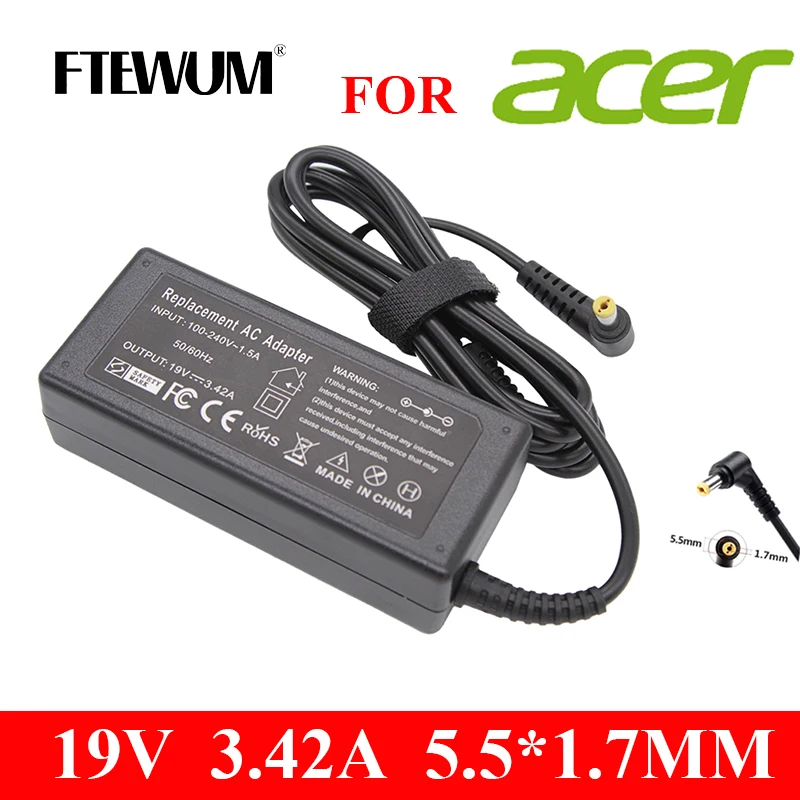 65W Laptop Charger Adapter19V 3.42A 5.5*1.7mm Power Supply  For Acer Aspire 5920 5535 5738 6920 7520 6530G 7739Z 5315 5630 5735