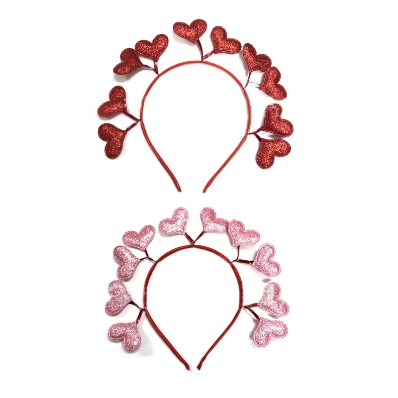 

Red/ Pink Tinsel Heart Shape Headband Lovely Hair Hoop Spring Performances Headpiece Festival Presents for Couple T8NB