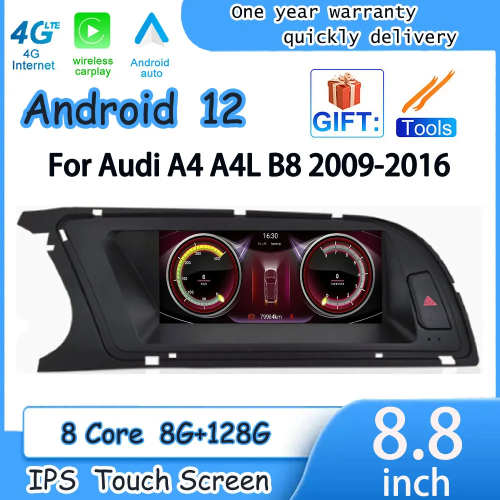 

Android 12 Car Accessories GPS Navigation For Audi A4 A4L B8 2009-2016 Carplay Monitors Multimedia Radio Player 4G LTE 8.8 Inch
