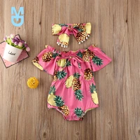 new 2022 baby summer clothing born baby girl flower clothes off shoulder bodysuit headband pineapple sunflower outfits set