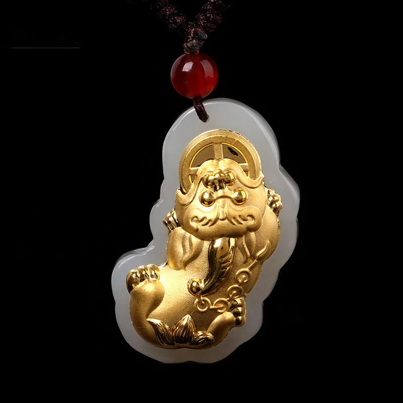 

Natural Hetian Jade Inlaid 24K Gold Pixiu Pendant Men's and Women's Jade Boutique Necklace Pendant Jewelry Gift