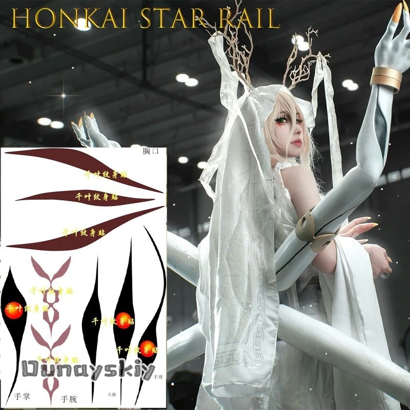 Фото Временные татуировки abDSS^Honkai Star Rail Abundance Aeon, водостойкие, для косплея, на бедра и руки, для вечеринок, женские, белые, в стиле Лолита №2