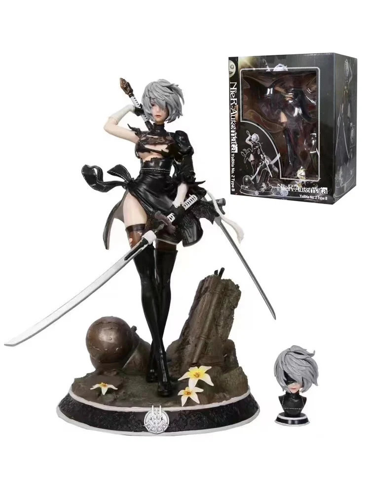 

33CM HUNTER 2b YoRHa No.2 Type B Anime Figure NieR Automata Action Figure Two Head 2b YoRHa Figurine Adult Collection Model Doll