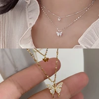 multi layer gold luxury diamond butterfly necklaces for women teens girls layered choker chain necklaces fashion jewelry