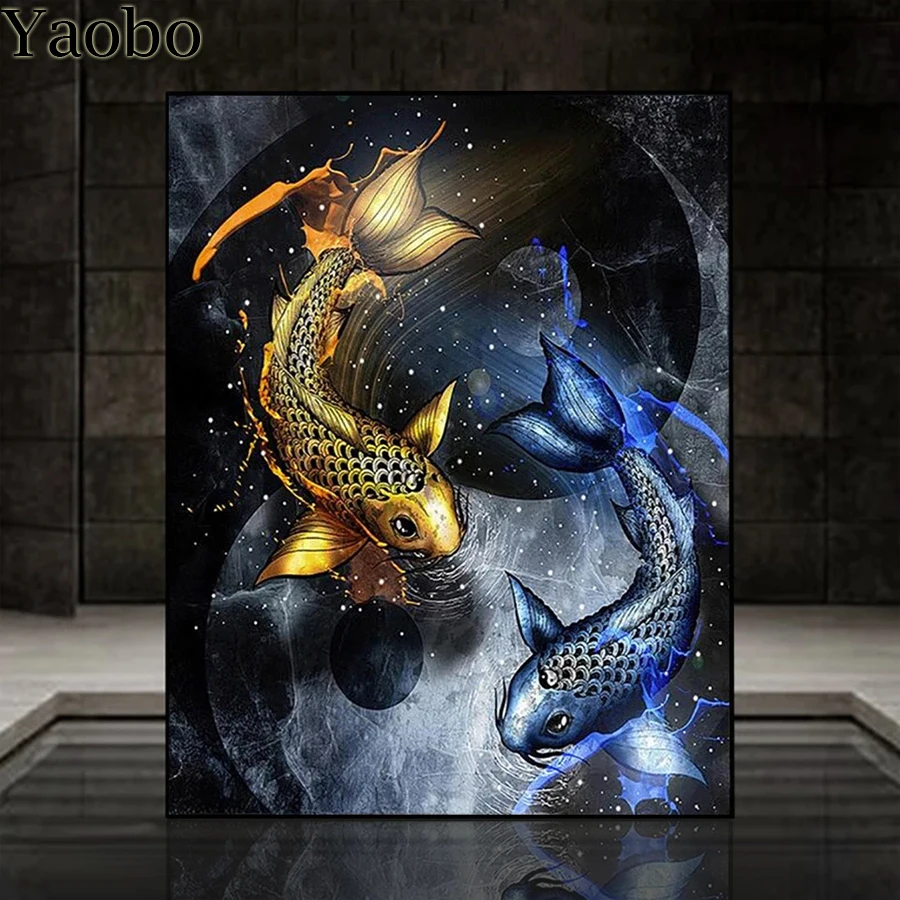 

Алмазная живопись Инь Ян рыба в китайском стиле, полноразмерная квадратная круглая вышивка крестиком, вышивка, мозаика из страз, ремесла, ис...