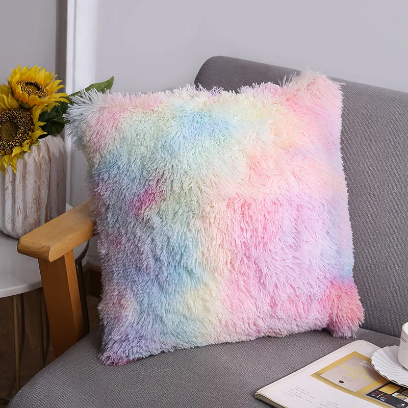Plush Cushion Cover Decorative Soft Fluffy Pillowcase Sofa Living Room Bedroom Home Car Hug Pillow Case Shaggy Fur Cushion Cover