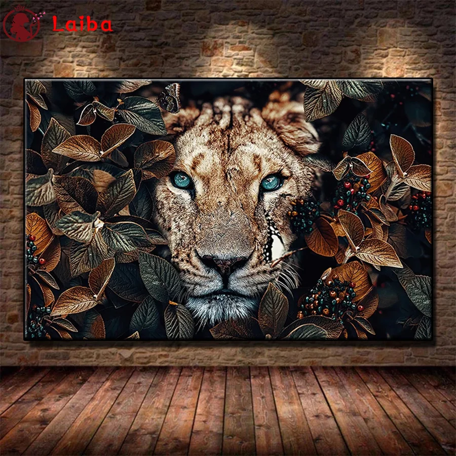 

5D DIY Diamond Embroidery Nordic Animal Lion Leaf Cross Stitch Diamond Mosaic Rhinestone Art Painting Needlework Handicraft