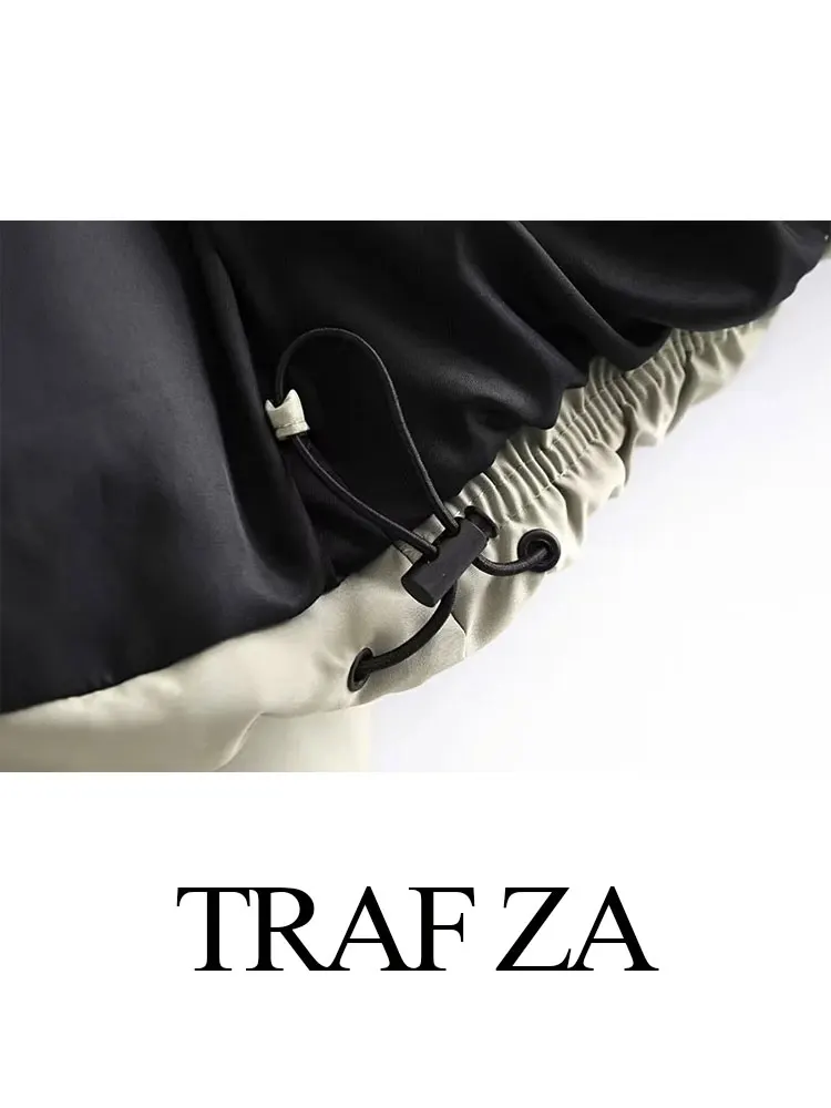 TRAF ZA Women's Cotton Coats Warm Fashion Vintage Solid Long Sleeve High Neck Zipper Pocket Jackets Female Winter Outerwear
