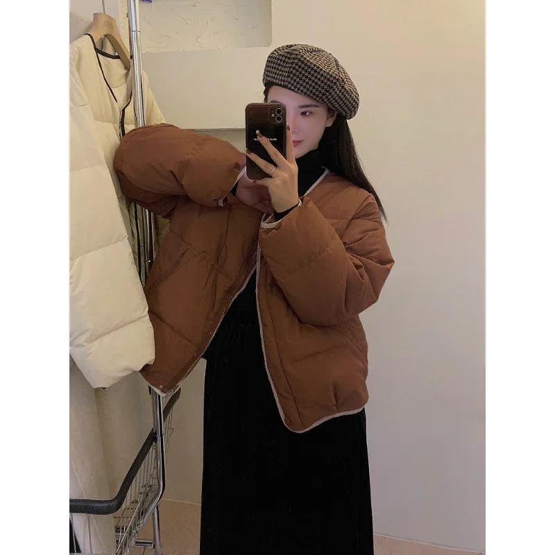 Winter Chic Down Cotton Puffer Parka Coats Women Loose Solid Thicken Warm Jacket Female Fashion Zippers Outerwear