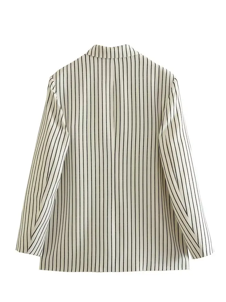 Maxdutti British Ladies Blazer Women Vintage Boyfriend Stripe  Fashion Casual Jacket