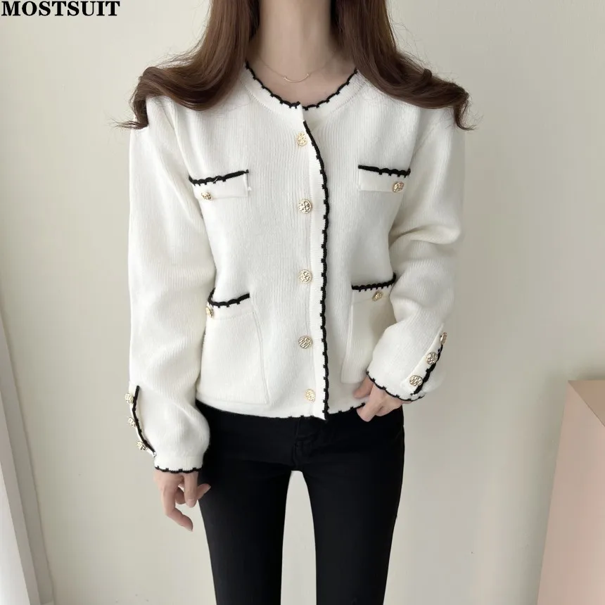 

Женский вязаный жакет, пальто, свитер, элегантный шикарный модный кардиган в Корейском стиле, топы, вязаная женская одежда с длинным рукавом...