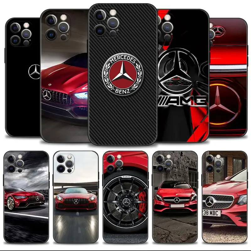 

Phone Case For Apple iPhone 14 13 12 11 Pro Max 13 12 Mini XS Max XR X 7 8 Plus Shell Cover Red Mercedes Amgs Benz Car