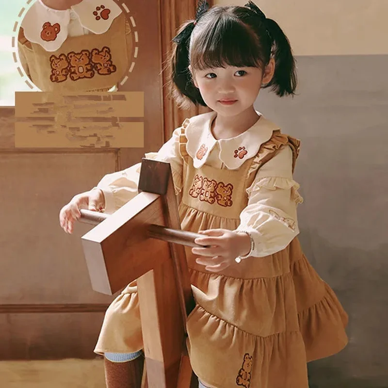 

Kids Girls clothes set Girls Princess Dress Children Long-sleeved shirt+ strap dress Spring Autumn Lovely Fashion Clothing 2Pcs