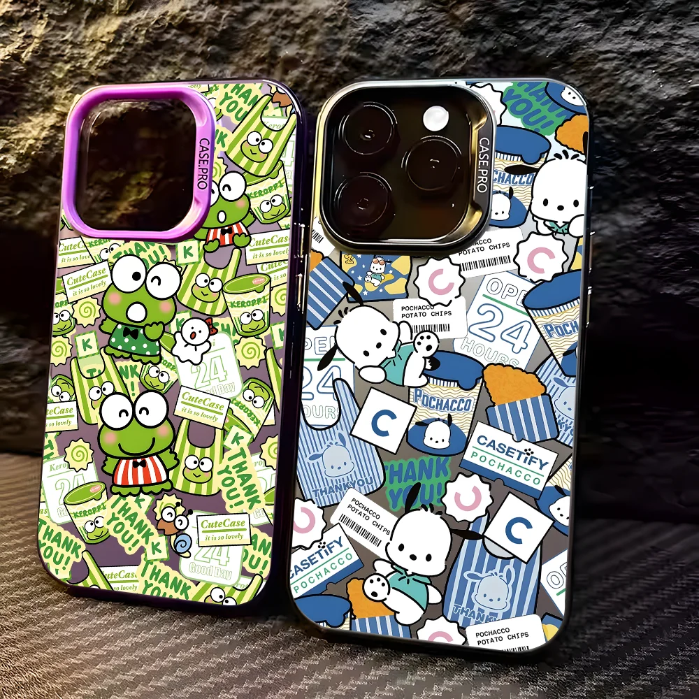 Чехол для телефона Kero Keroppi Pochacco iPhone 16 15 14 13 12 11 Pro Max черный матовый многоцветный
