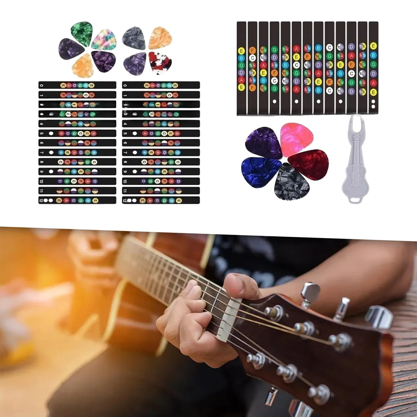 

Fingerboard Frets Sticker and Guitar Picks for 6 Strings Acoustic Guitar