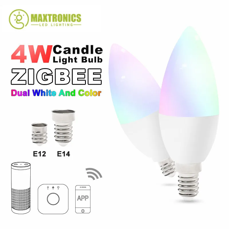 

zigbee zll led 4W RGB+CCT candle light bulb Lamp Smart Phone APP control AC100-240V E12/E14 work with Amazon Echo free shipping