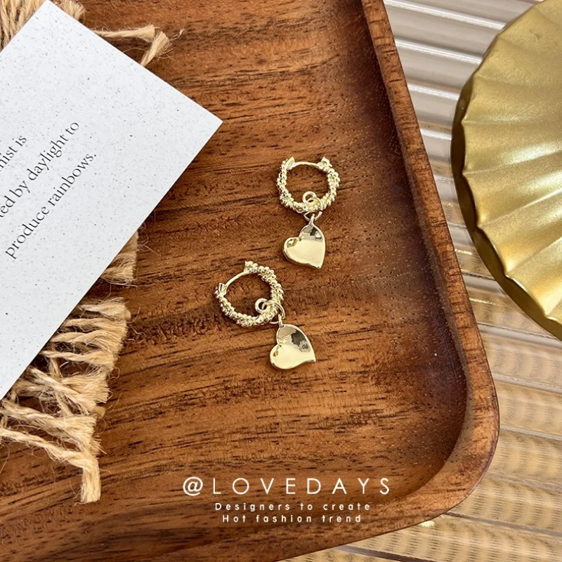 

Minar Classic Gold Color Alloy Twist Rope Hoop Earrings for Women Lady Love Heart Pendant Earring Statement Casual Party Jewelry