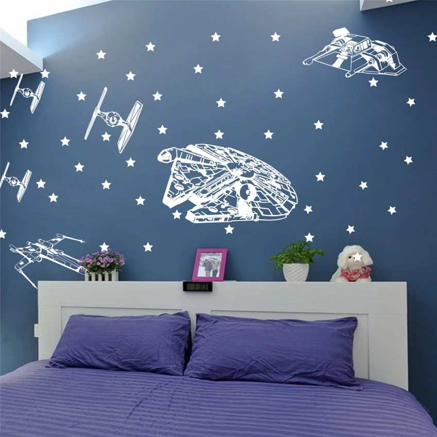 Pegatina de pared de nave espacial de Star Wars Para habitación de niños, calcomanía de pared de Star Wars Para habitación de niños, vinilo para habitación de niños