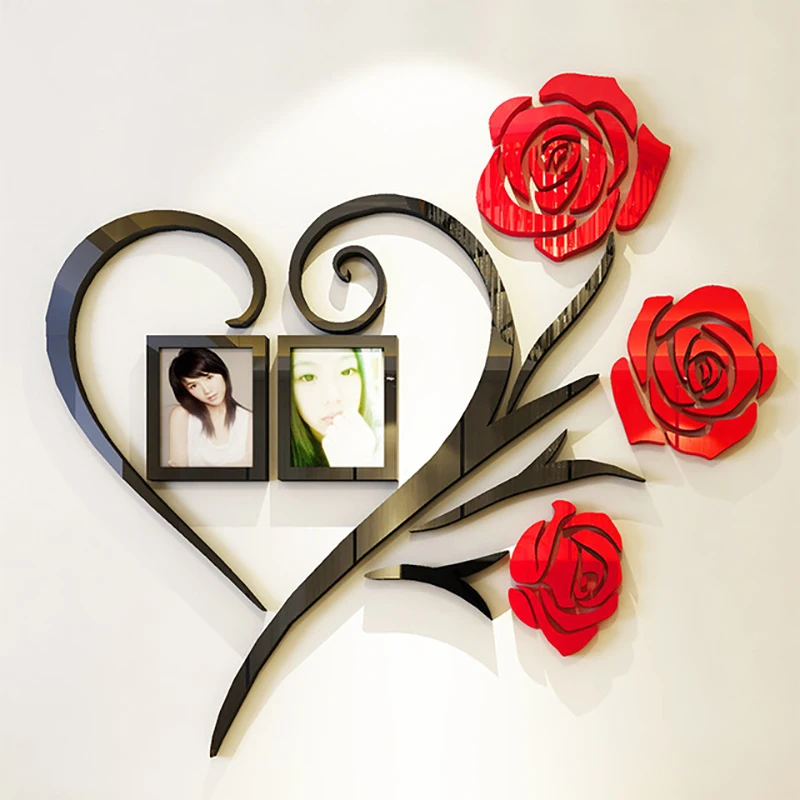 

Love Rose Flower Wall Mirror Sticker Decal DIY 3D Stickers Acrylic Home Decoration Family Picture Frames Romantic Wedding Gifts