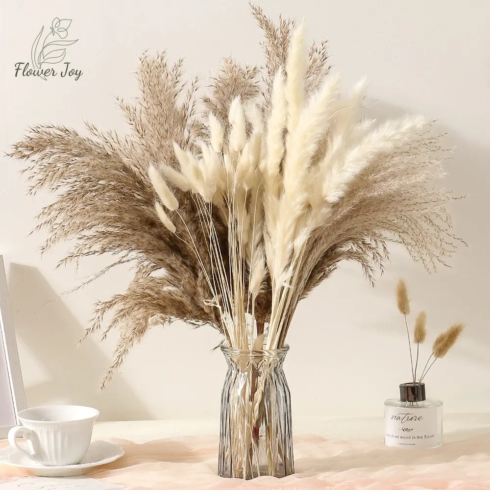 

50PCS Nature Pampas Grass Dried Flowers Contains Bunny Tails Reed Bouquet Wedding Arrangement Boho Home Party Decor Real Plant