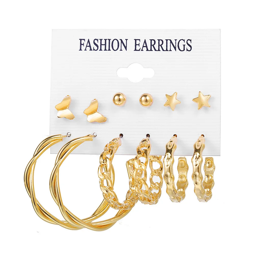 

Metal Circle Cutout Pin Earrings Set 2023 Women's Butterfly Pearl Geometric Independent Packaging Earrings Gm*