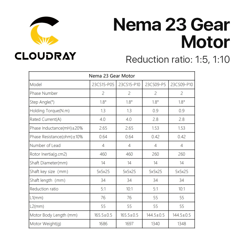 Шаговый двигатель Cloudray Nema 23 4-выводной 0 9/нм планетарный мотор коробки передач