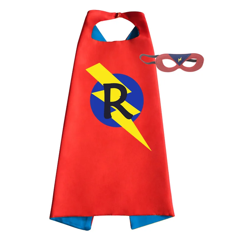 Фото Персонализированные накидки с инициалом имени супергероя для детей, двусторонние накидки супергероев, подарок на день рождения №3