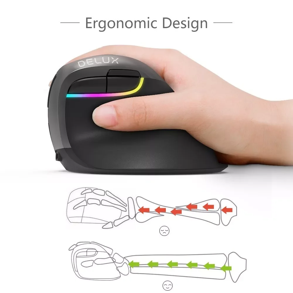 

2023 Delux M618 Mini BT 4.0+2.4GHz Dual mode Wireless Mouse Ergonomic Rechargeable Silent click Vertical Mice For Computer placa