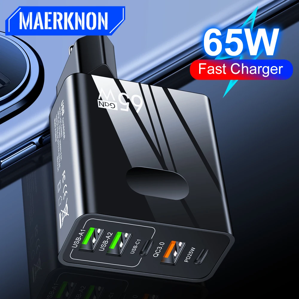 

65W USB Charger GaN Fast Charge Charger Type C For iPhone14 Samsung Xiaomi Phone Charger Adapter Portable Charger For Cell Phone