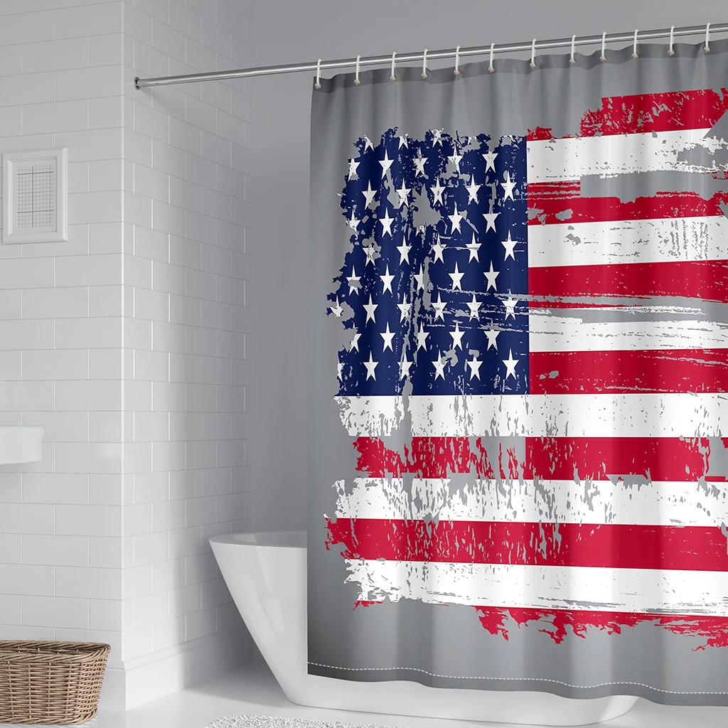 

U.S. Flag 3D Printed Bathroom Curtain Shower Curtains Waterproof Polyester Bathroom Decor with 12 Plastic Hooks Bath Accessories