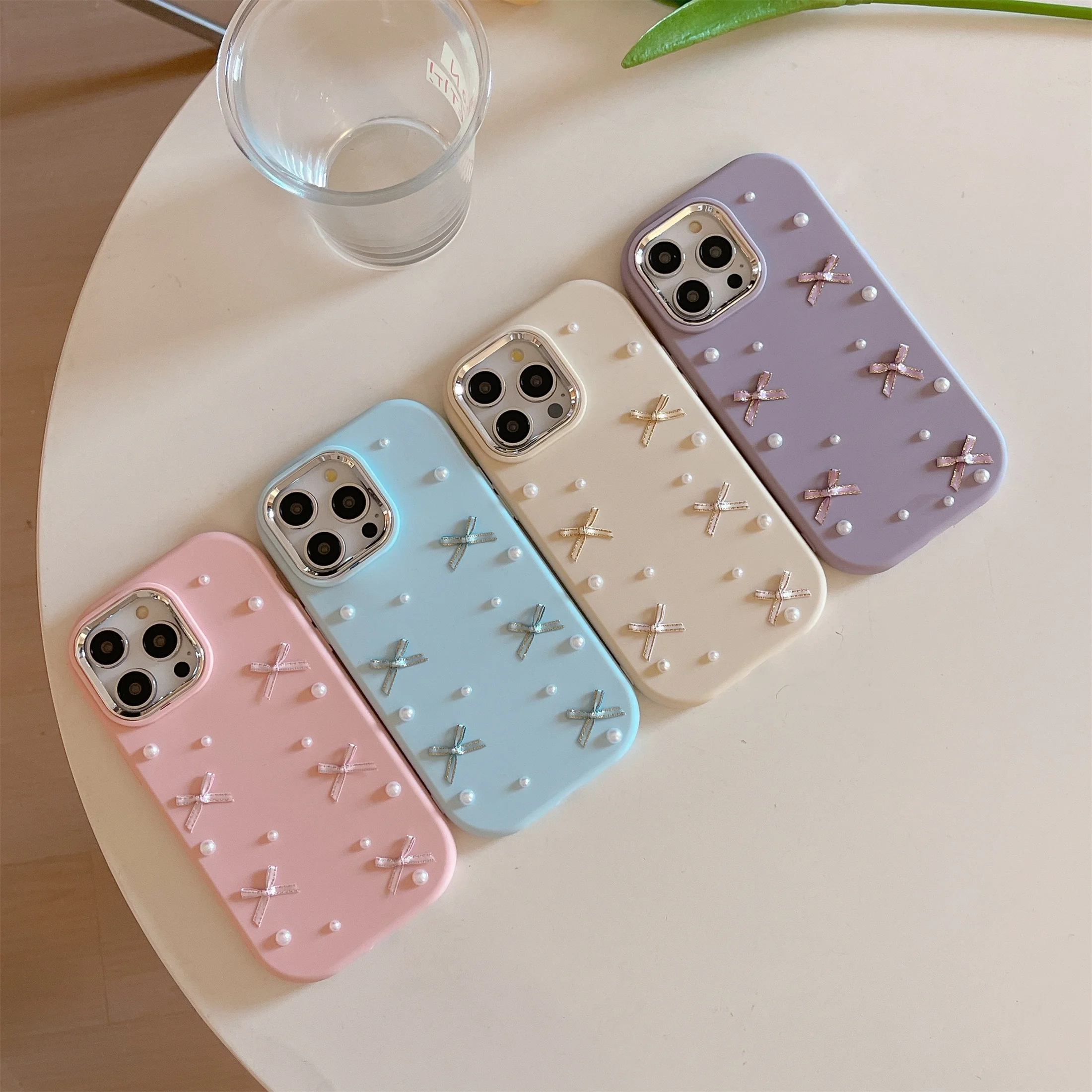 Мягкий чехол из ТПУ с 3D бантом и жемчужинами для телефона iPhone 15 14 ...