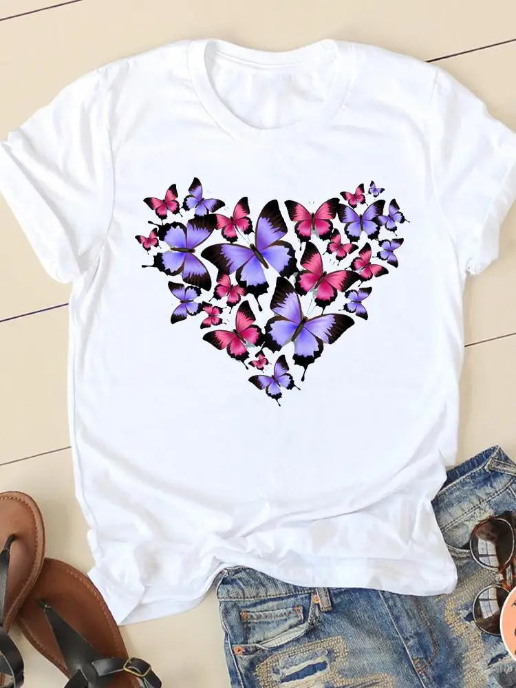 

Print T-shirts Clothing Butterfly Love Heart 90s Women T Clothes Short Sleeve Ladies Summer Casual Fashion Female Graphic Tee