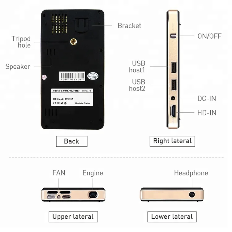 Ultra HD Mobile Smart светодиодный проектор Android 4K карманный Pico с 4-ядерным процессором Amlogic