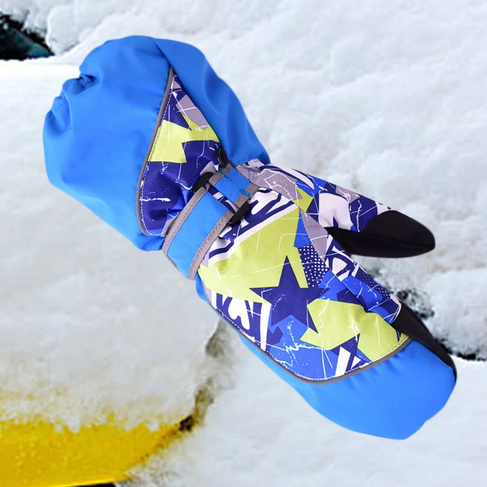 

1Pair Waterproof Motorcycle Gloves Winter Warm Mitts for kids Children Boys Waterproof Thicken for Cold Weather Outdoor, Blue,