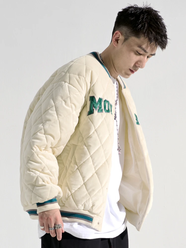 Korean Style Trendy Couple's Clothes Winter Cotton-Padded Coat Male Letter Retro Baseball Cotton-Padded Jacket High Street Thin
