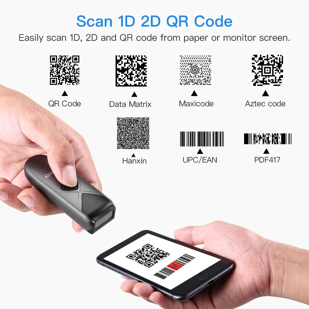 Фото Eyoyo, 2 шт., сканер штрих-кода, мини QR, 2D и 1D, Bluetooth, портативный беспроводной считыватель штрих-кодов, проводной USB/Bluetooth/4,4G, беспроводной сканер №5